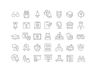 Sticker - Set of linear icons of Back to School