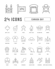 Wall Mural - set of linear icons of canada day