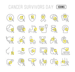 Poster - Vector Line Icons of Cancer Survivors Day