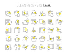 Set Of Linear Icons Of Cleaning Service