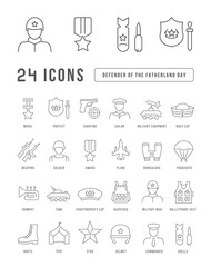 Wall Mural - set of linear icons of defender of the fatherland day