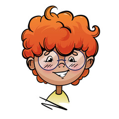 Cartoon redhead boy. Boy with glasses. Isolated over white background.