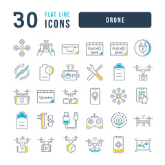 Wall Mural - set of linear icons of drone