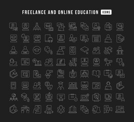 Wall Mural - set of linear icons of freelance and online education