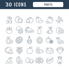 Poster - Set of linear icons of Fruits