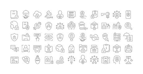 Wall Mural - set of linear icons of gdpr