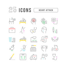 Sticker - Set of linear icons of Heart Attack