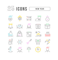 Canvas Print - Set of linear icons of New Year