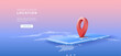 Navigator 3D pin location checking on world map background. Locator position point with mobile phone. Vector art illustration
