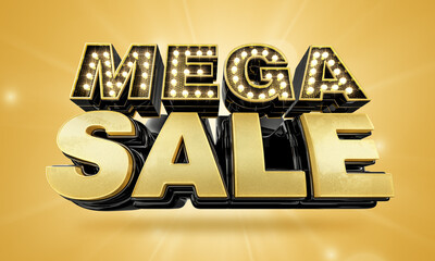 Poster - Mega sale in 3D with lights. Mega sale red with gold. 3D Illustration