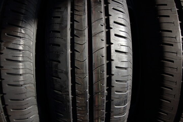 tires of car or vehicle standing in shop