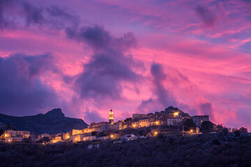 Sticker - Dramatic sunset over Speloncato in Corsica