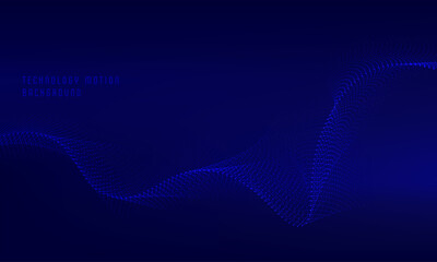 Abstract blue technology particle motion effect of line wavy design template. Movement of futuristic on dark blue background. illustration vector