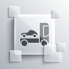 Wall Mural - Grey Car transporter truck for transportation of car icon isolated on grey background. Square glass panels. Vector Illustration.