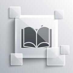 Poster - Grey Open book icon isolated on grey background. Square glass panels. Vector Illustration.