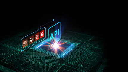 API - Application Programming Interface. Software development tool. Business, modern technology, internet and networking concept.