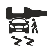 Do Not Drink And Drive Icon. Drunk Man Returning To His Car. Drunk Driving. Vector Icon Isolated On White Background.