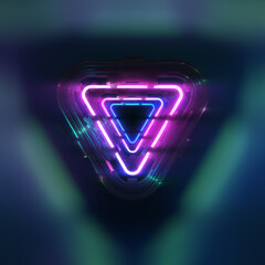 Wall Mural - glowing neon light in a triangular shape. futuristic glowing neon triangle tunnel background.
