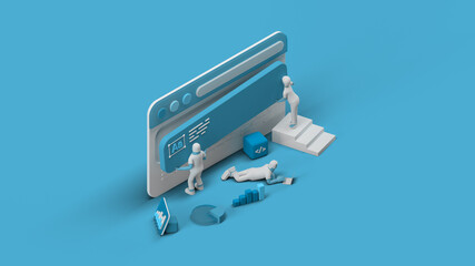 Wall Mural - web ui ux design teamwork concept 3d illustration. team people building creating website user interf