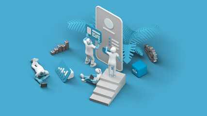Wall Mural - web ui ux app design teamwork concept 3d illustration. team people building creating application use