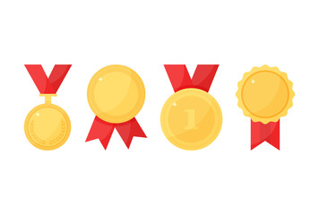 sport trophy vector medals with ribbon, golden award, champion icons isolated on white background. c