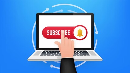 Wall Mural - subscribe button template with the notification bell on laptop. news subscribe button. business conc
