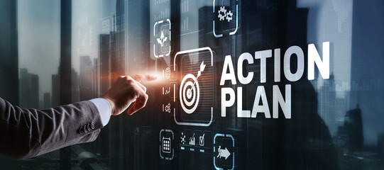 business action plan strategy concept on virtual screen. time management.