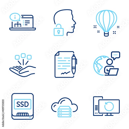 Science Icons Set Included Icon As Ssd Unlock System Agreement Document Signs Cloud Server Online Documentation Air Balloon Symbols Recovery Computer Consolidation Line Icons Vector Vector De Stock Adobe Stock