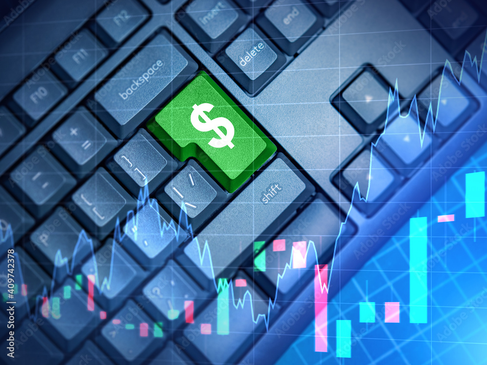 Quote Chart On The Background Of A Computer Keyboard With The Dollar Key The Dollar Symbol On The Pc Keyboard Us Dollars Trade Exchange Trading Purchase Of Us Currency Wall Mural Grispb