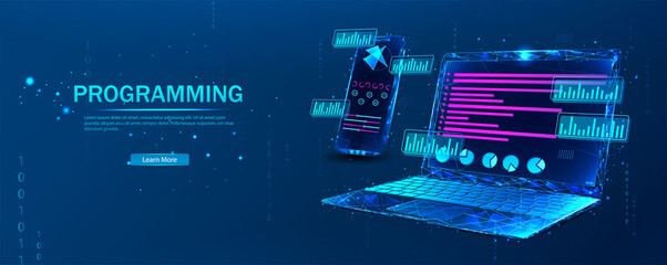 software, web development, programming concept. abstract programming language and program code on th