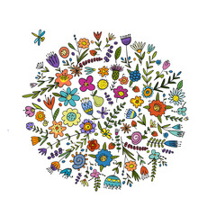 Poster - Greeting card with circle floral frame for your design