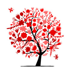 Poster - Greeting card with floral tree for your design