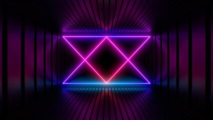 Wall Mural - sci fy neon lamps in a dark tunnel. reflections on the floor and walls. 3d rendering image.