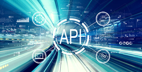 Poster - API - application programming interface concept with abstract high speed technology POV motion blur