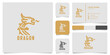 Simple and minimalist gold bold line dragon logo with icon, color palette, and business card
