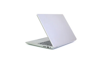 Laptop with fold screen down isolated on white background. Notebook computer with clipping path