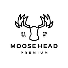 Wall Mural - moose head monoline line art logo vector icon illustration