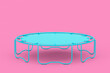 Blue Children's and Adult Round Sports Fitness Trampoline in Duotone Style. 3d Rendering