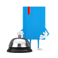 Poster - Blue Book Character Mascot with Hotel Service Bell Call. 3d Rendering