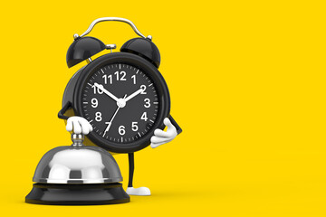 Leinwandbilder - Alarm Clock Character Mascot with Hotel Service Bell Call. 3d Rendering