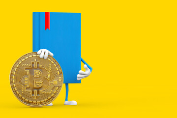 Aufkleber - Blue Book Character Mascot with Digital and Cryptocurrency Golden Bitcoin Coin. 3d Rendering