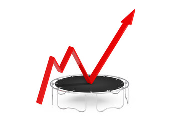 Poster - Success Concept. Business Growth Red Arrow Get Boost with Jumps on Trampoline. 3d Rendering