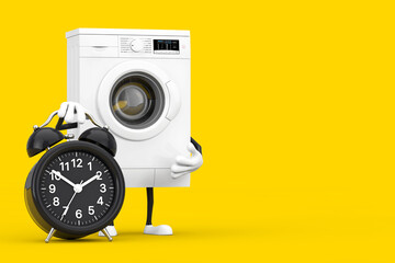 Aufkleber - Modern White Washing Machine Character Mascot with Alarm Clock. 3d Rendering
