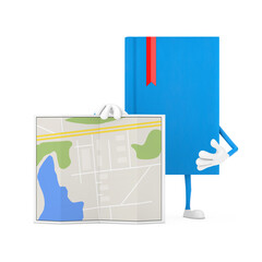 Aufkleber - Blue Book Character Mascot with Abstract Plan Map. 3d Rendering