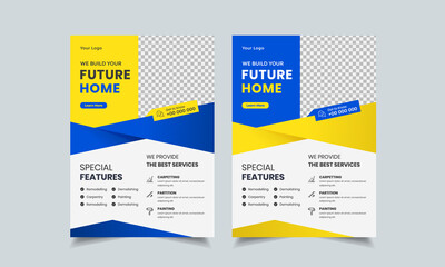 Wall Mural - construction flyer design template, home repair flyer, home build color a4 print ready flyer