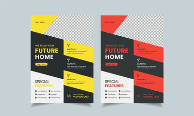 Wall Mural - construction flyer design template, home repair flyer, home build color a4 print ready flyer
