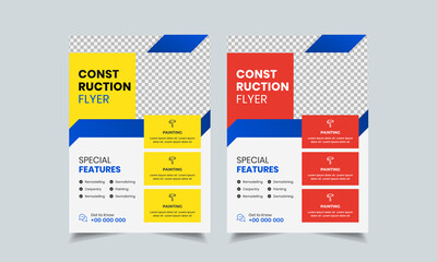 Canvas Print - construction flyer design template, home repair flyer, home build color a4 print ready flyer