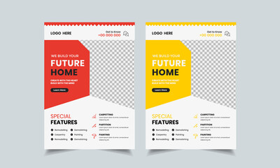 Wall Mural - construction flyer design template, home repair flyer, home build color a4 print ready flyer