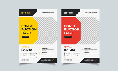 Canvas Print - construction flyer design template, home repair flyer, home build color a4 print ready flyer