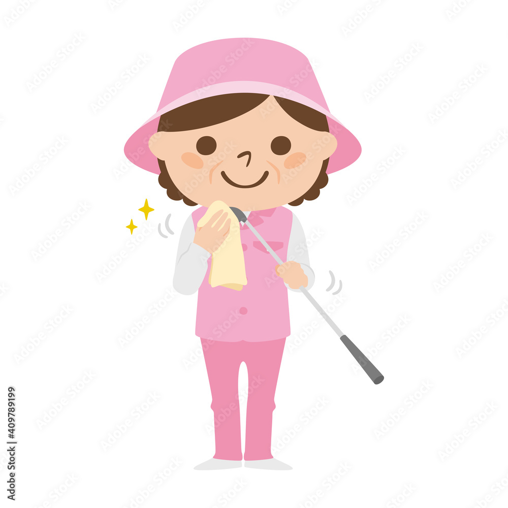 ゴルフ場で働く女性キャディのイラスト ゴルフクラブの汚れをタオルで清潔にしてる女性 Wall Mural Yukimco ゴルフ場で働く女性キャディのイラスト ゴルフクラブの汚れをタオルで清潔にしてる女性 Wall Mural Yukimco